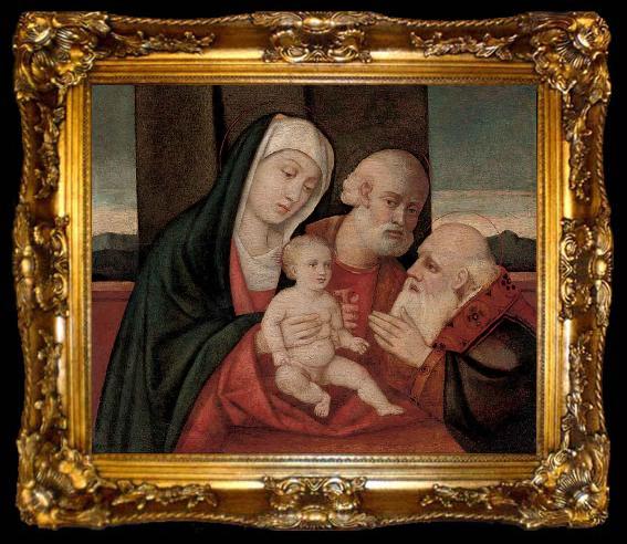 framed  Giovanni Bellini La Sacra Famiglia con un santo, ta009-2